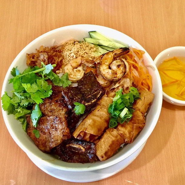 V13. Rice Vermicelli w Fried Spring Rolls, Charbroiled Pork, Charbroiled Shrimp & Charbroiled Short Rib Beef V13. Rice Vermicelli w Fried Spring Rolls, Charbroiled Pork, Charbroiled Shrimp & Charbroiled Short Rib Beef